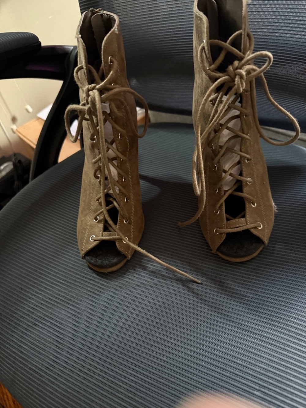 Lace-Up Peep-Toe Women's Booties in Olive Brown
